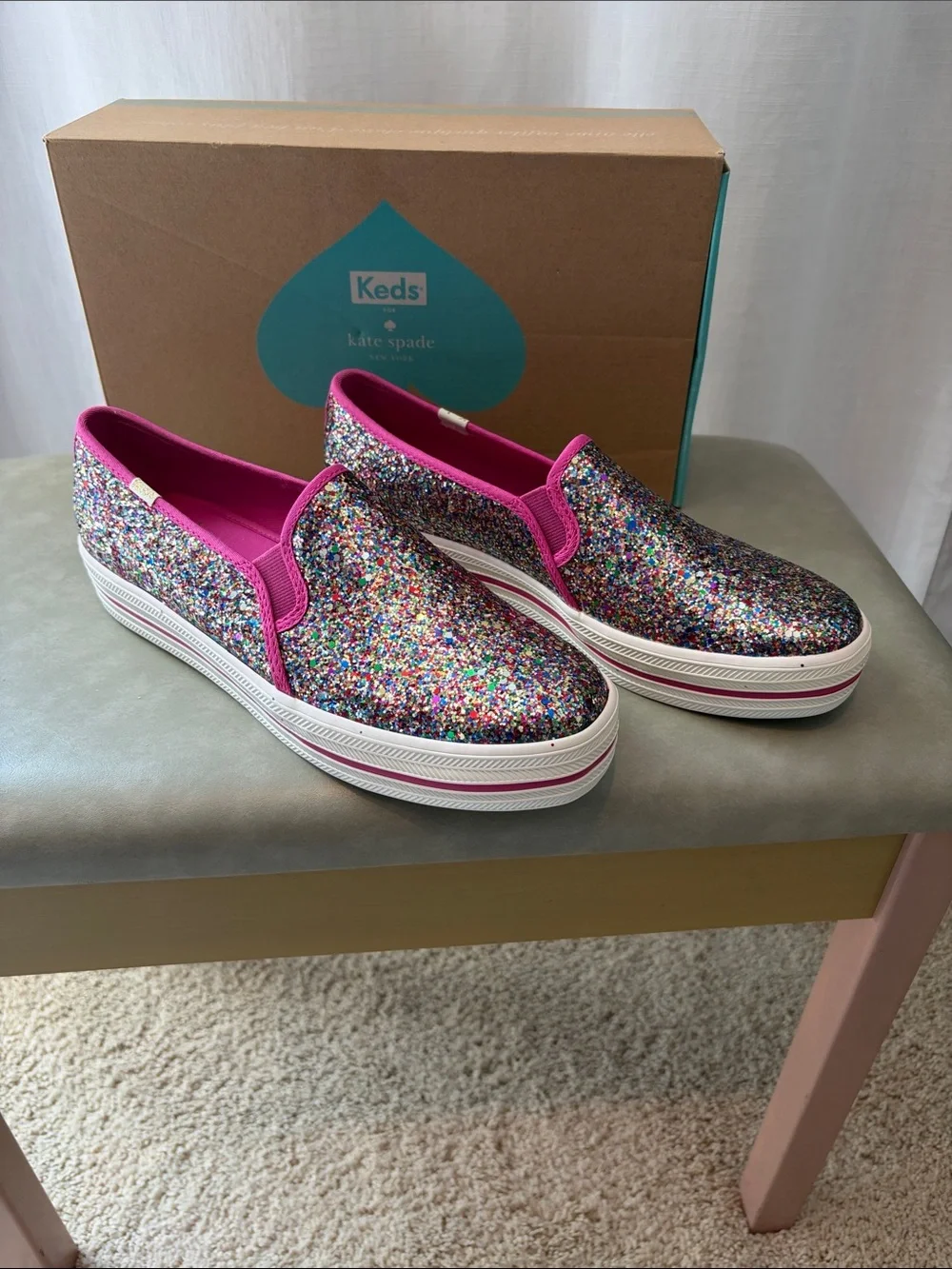 Keds Kate Spade eddition Multicolor Glitter Slip-On Platform Sneakers